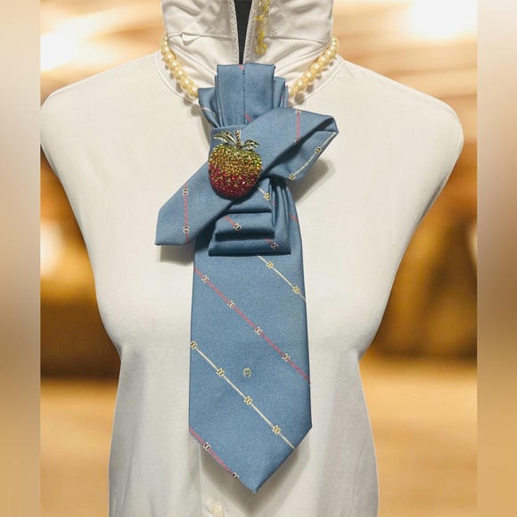 Etienne Aigner Jewelry - Etienne Aigner Blue Necktie Necklace with Apple Brooch